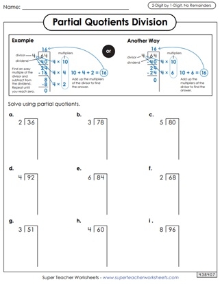 Partial Quotients Division Worksheets Library