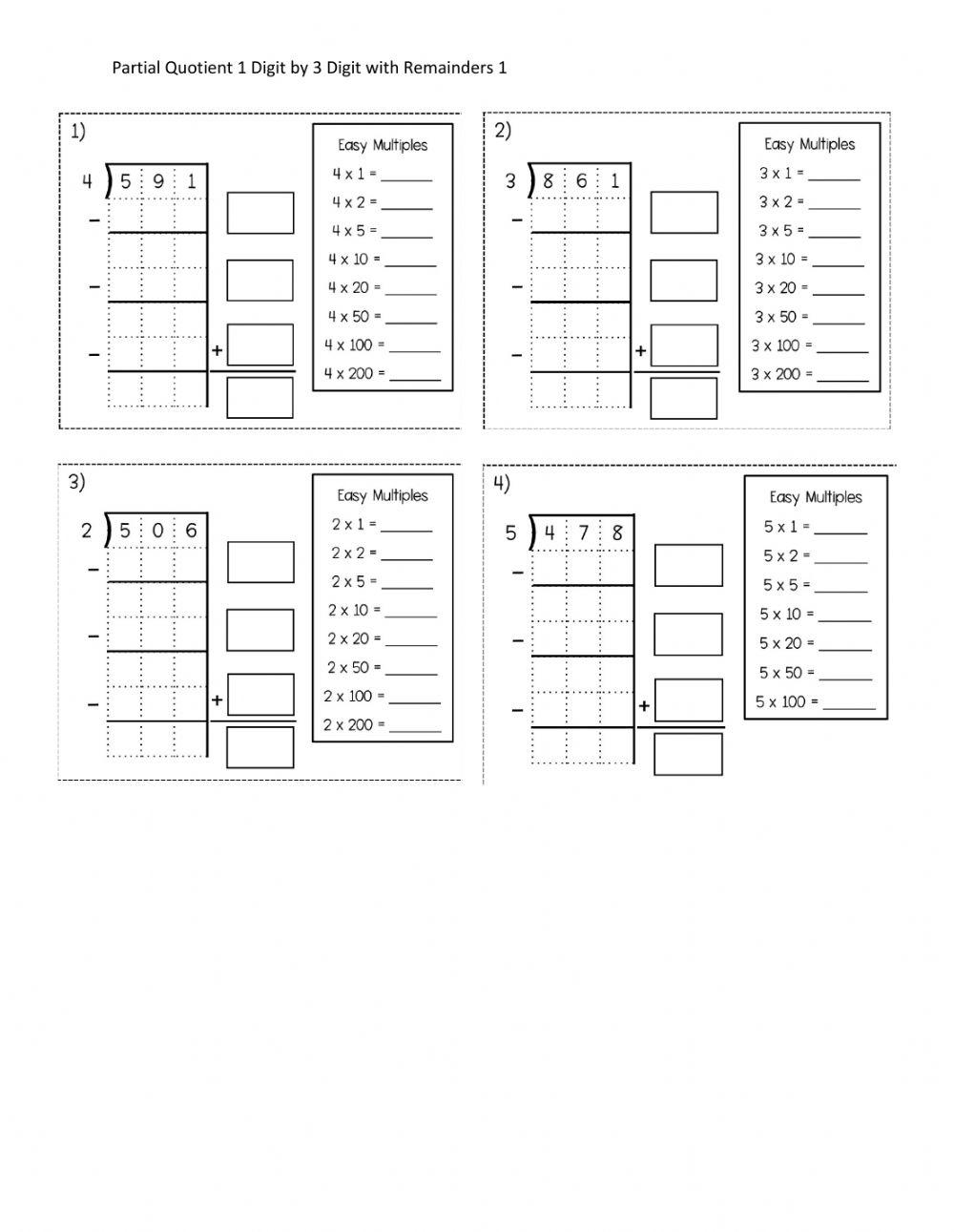 Partial Quotients Division Worksheets Library