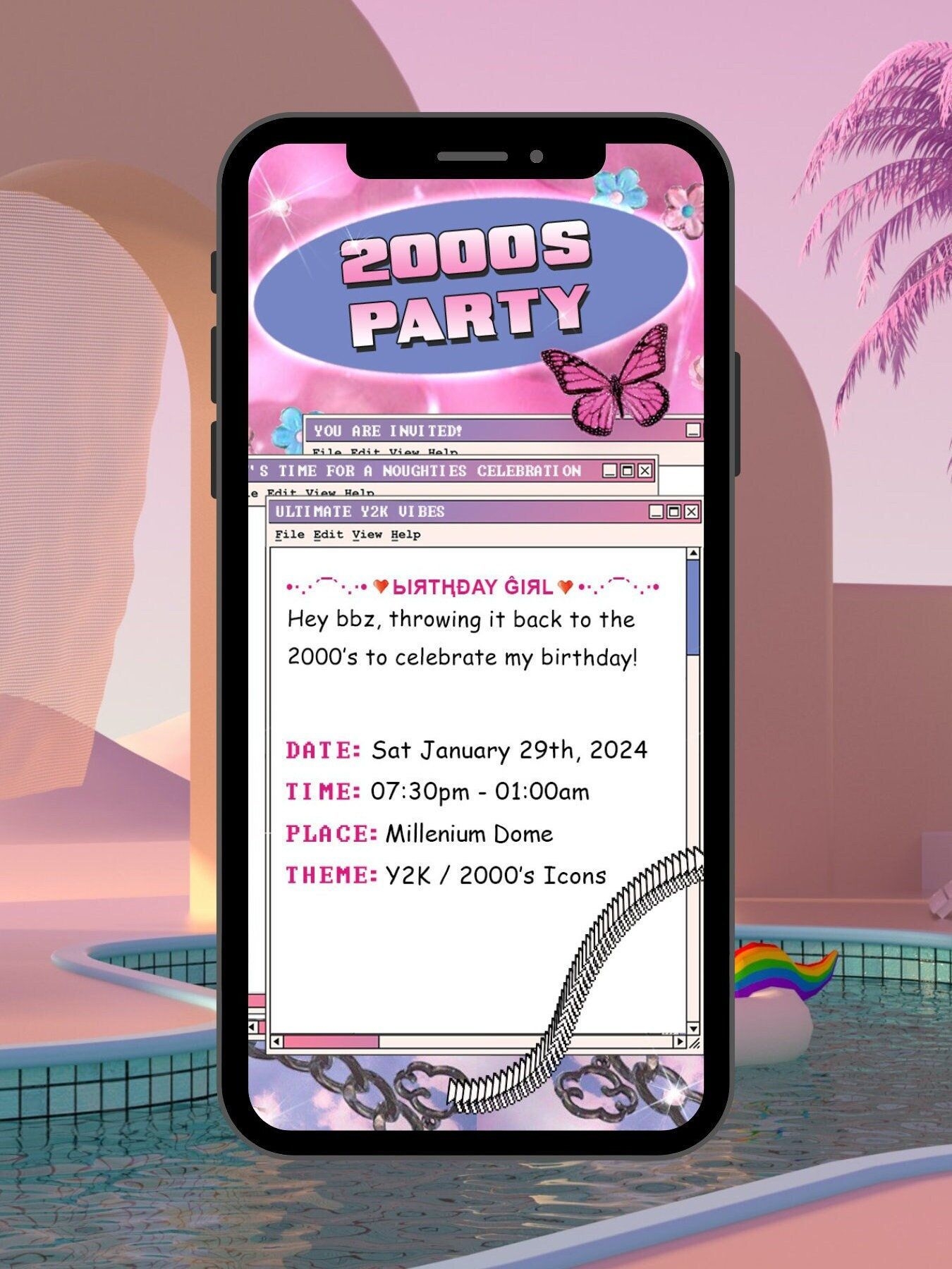 Party Evite Y2 Party Invitation Editable On Phone 2000 39 s Themed 