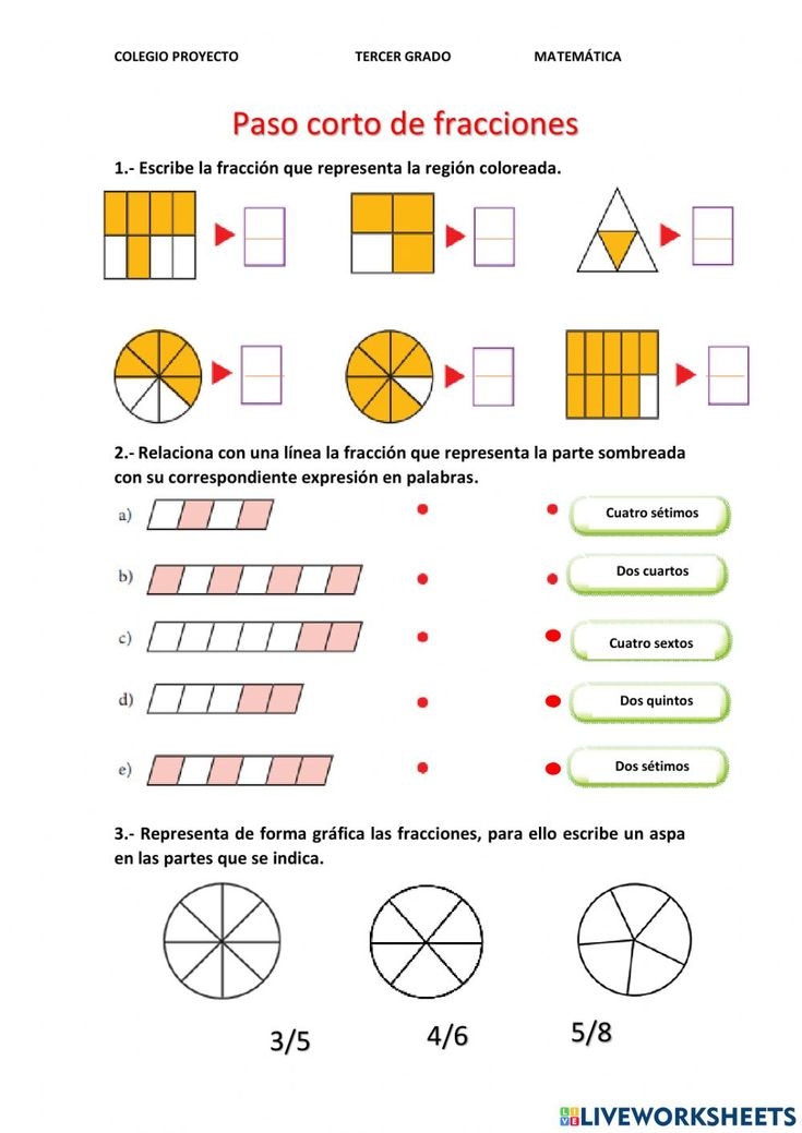 Paso Corto De Fracciones Worksheet