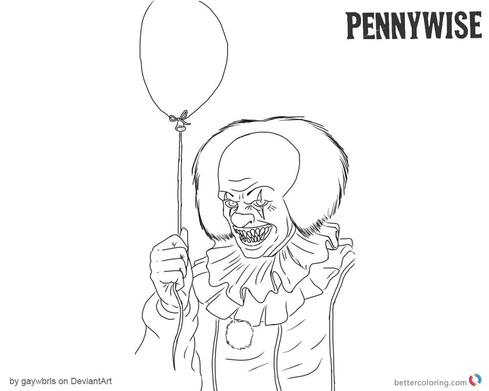 Pennywise Coloring Pages 1990 IT Free Printable Coloring Pages