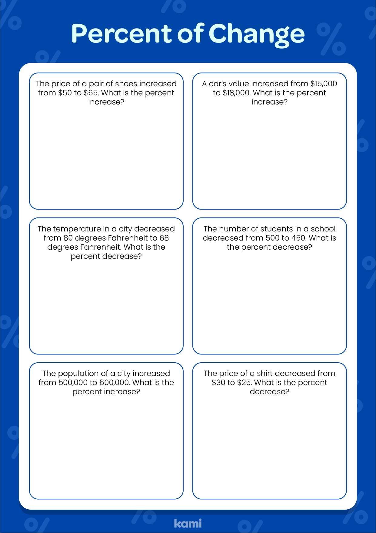 Percent Of Change Worksheet For Teachers Perfect For Grades 3rd 