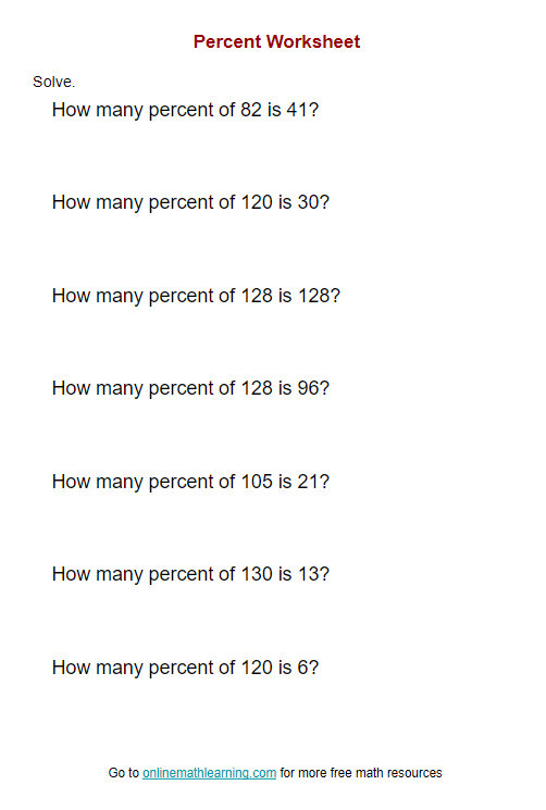 percentage worksheet