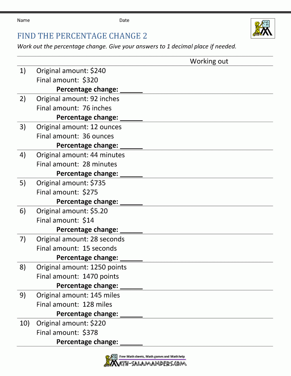 Percentage Increase And Decrease Worksheets Worksheets Library