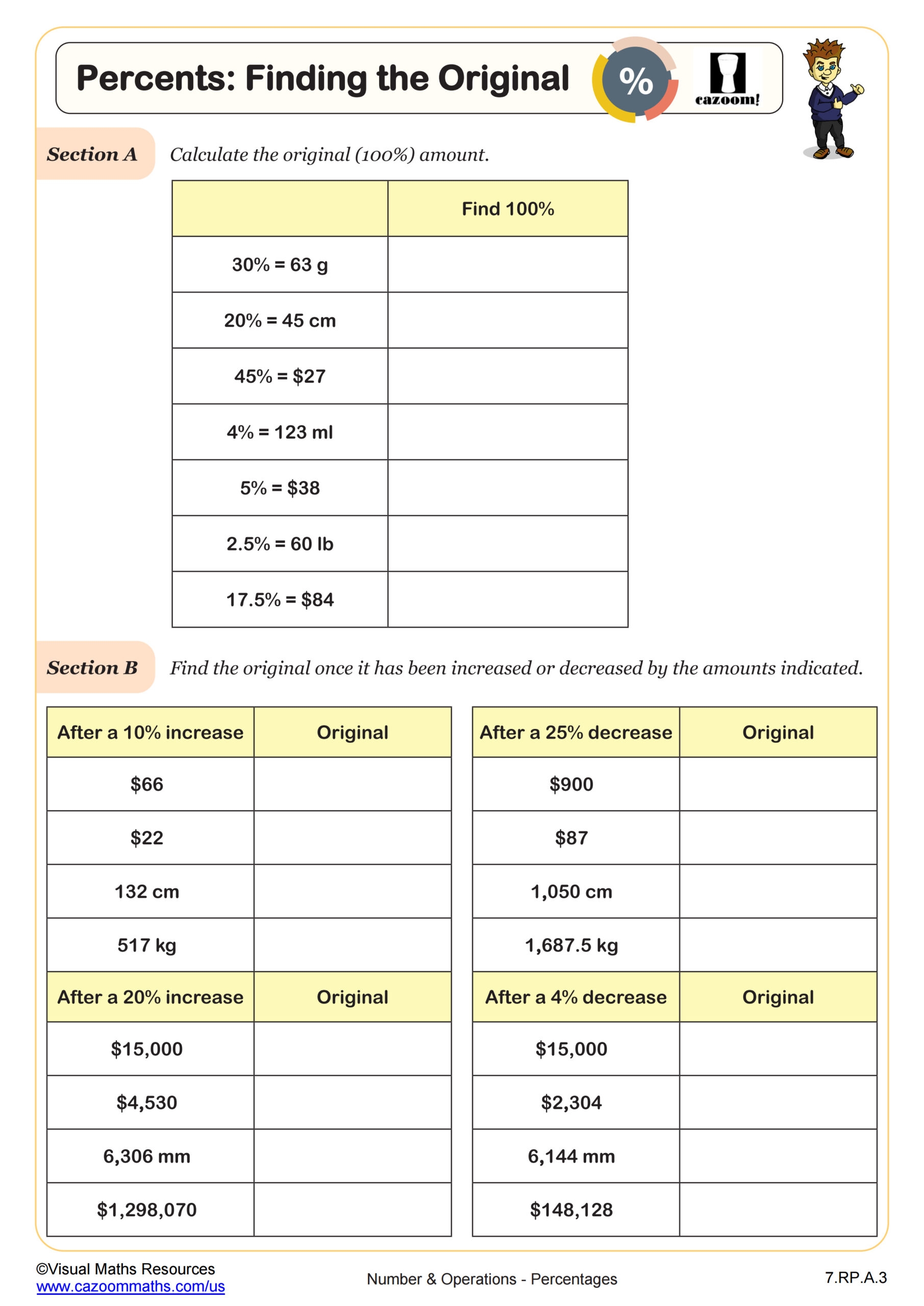 percentages worksheet