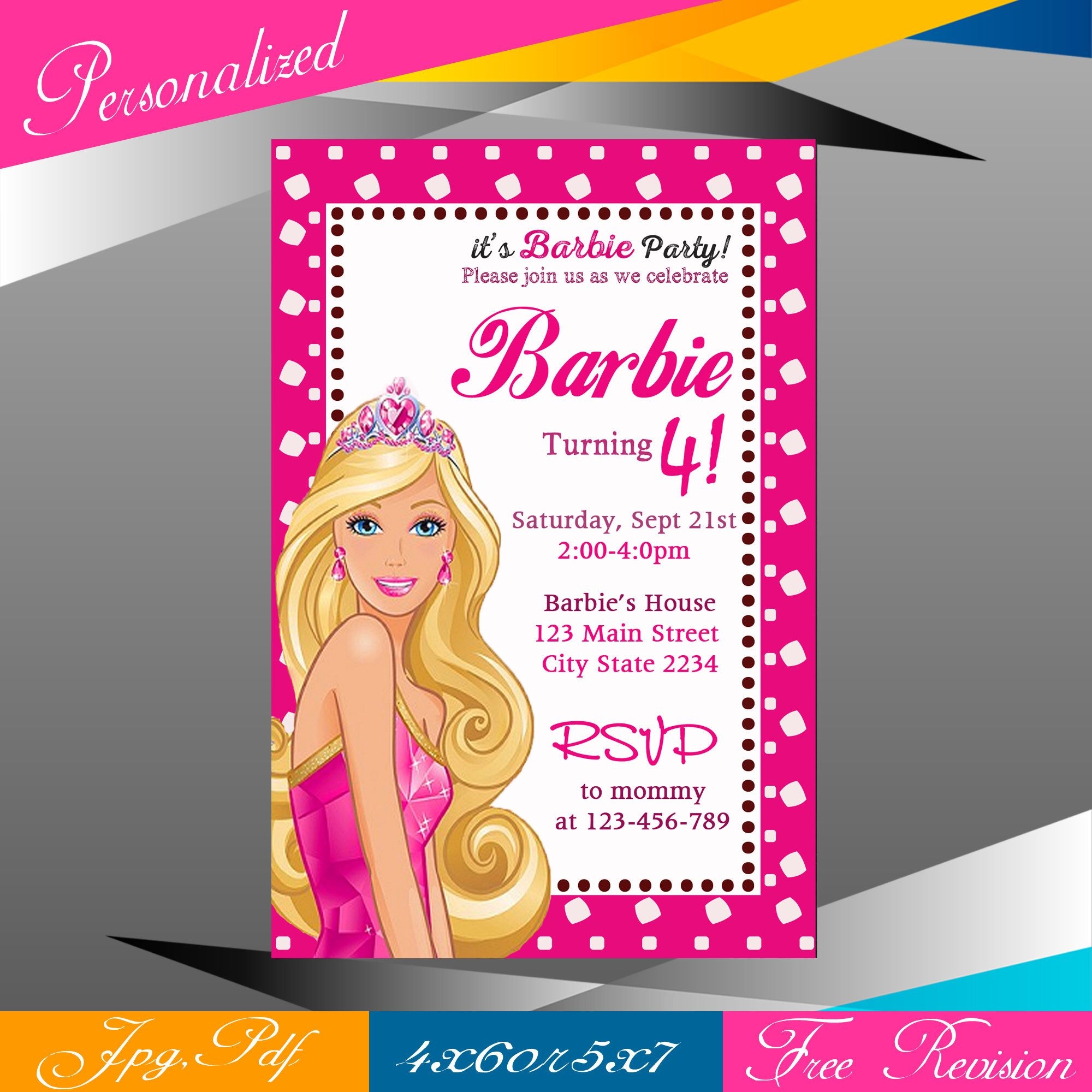 Personalized Barbie Invitation Template