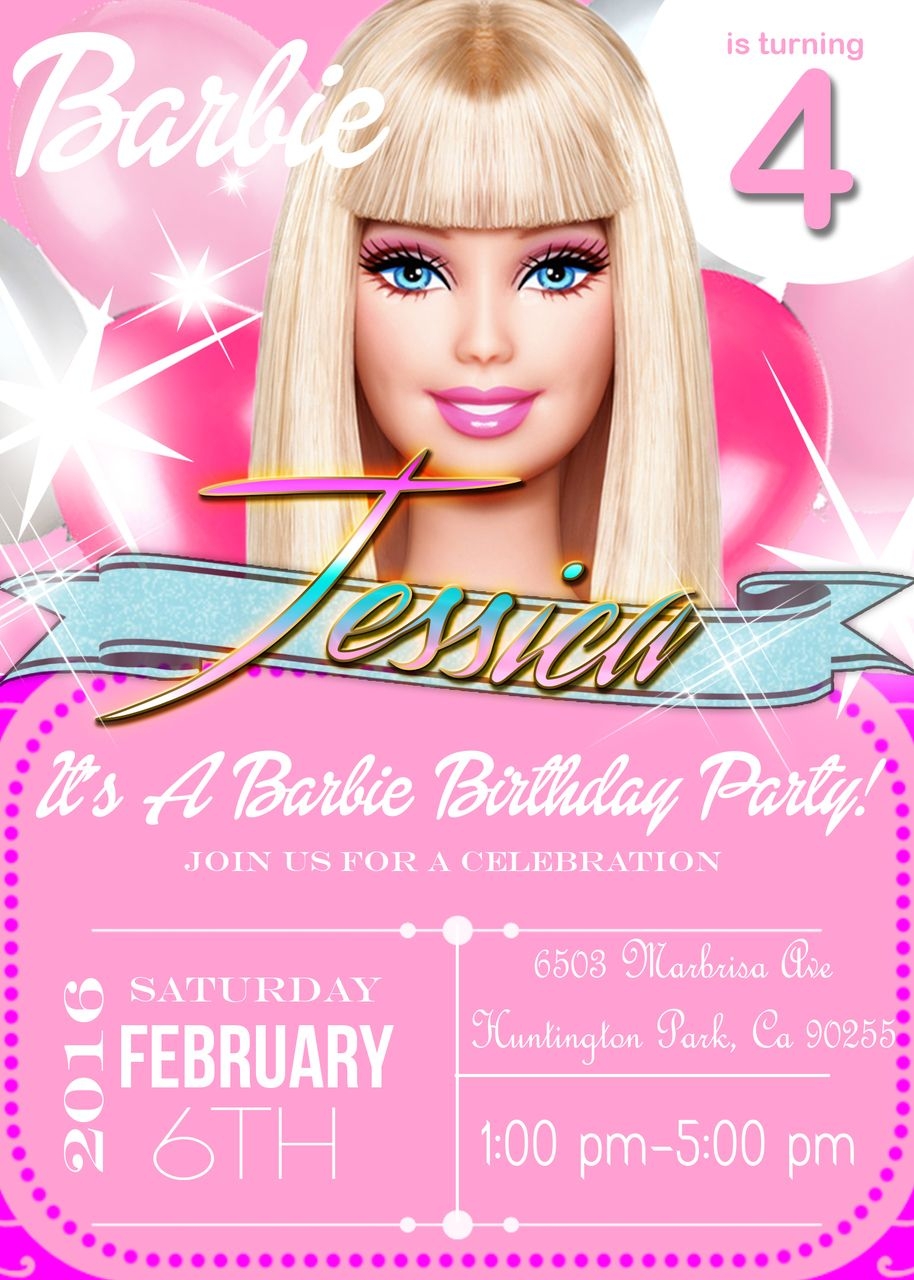 Personalized Barbie Invitation Template Printable Word Searches