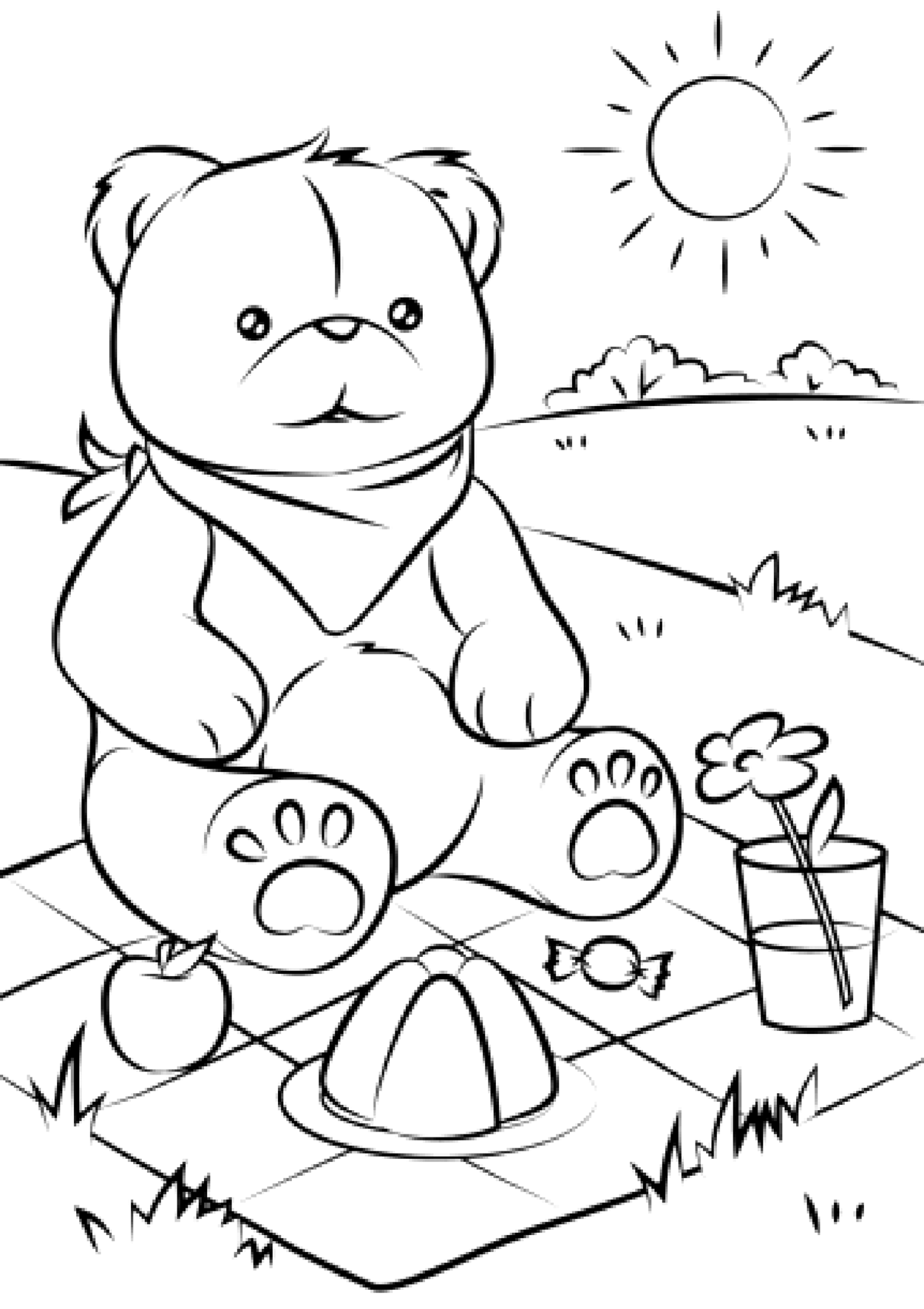 Picnic Bears And Cubs Coloring Pages For Kids