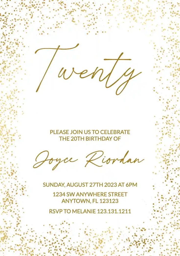 Pin On 20th Birthday Invitation Templates
