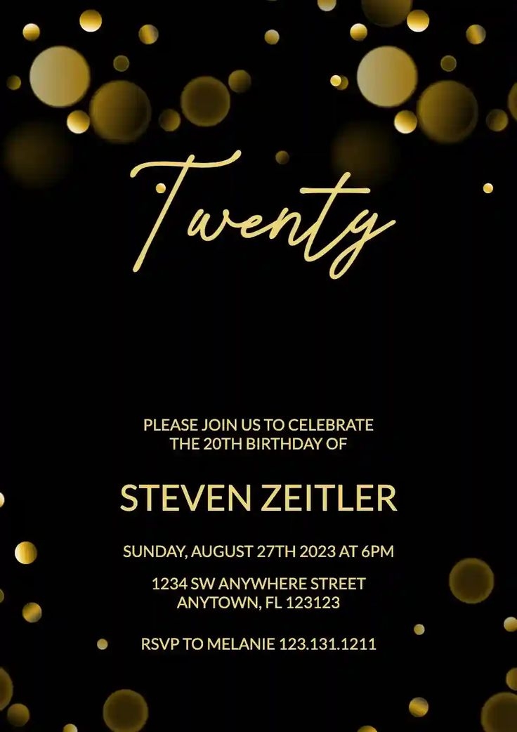 Pin On 20th Birthday Invitation Templates