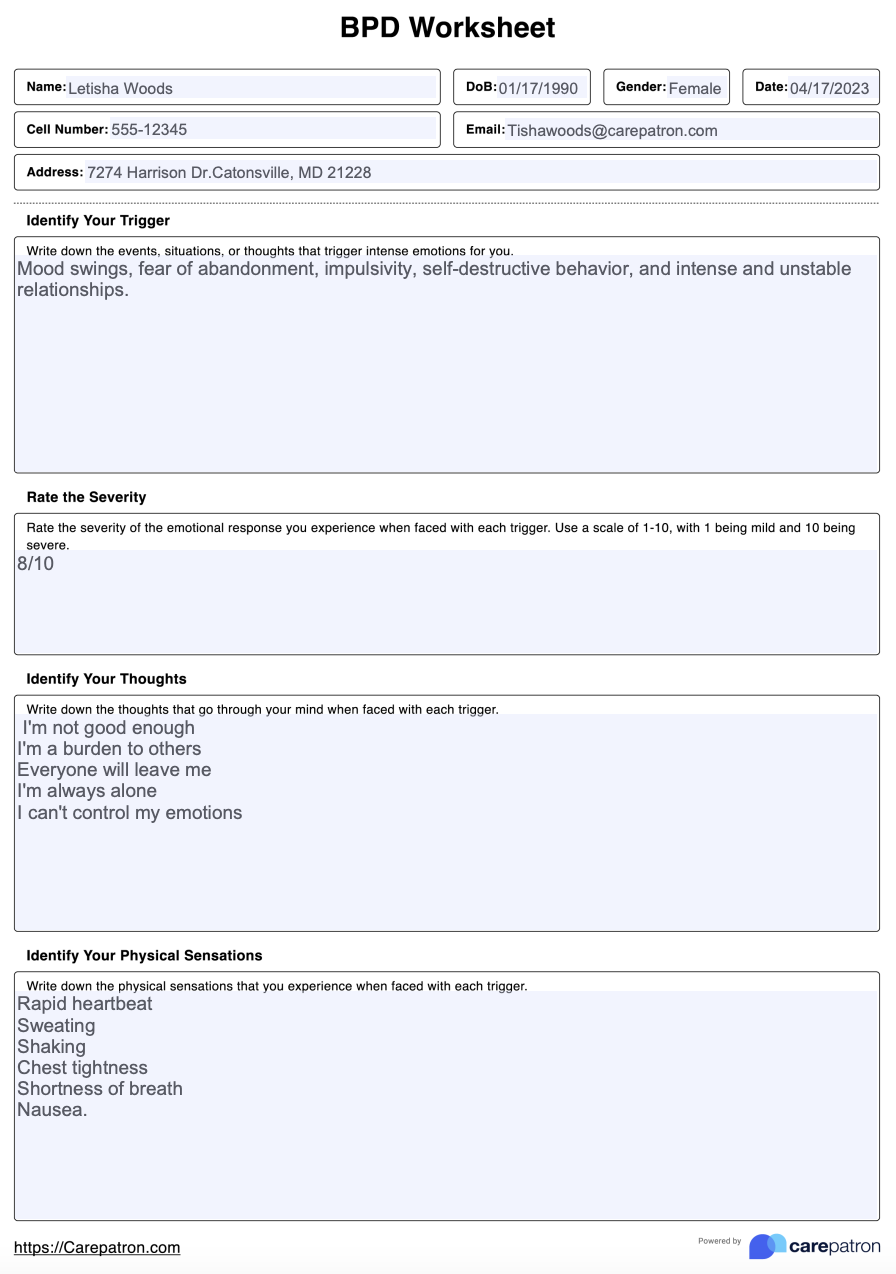 bpd worksheets