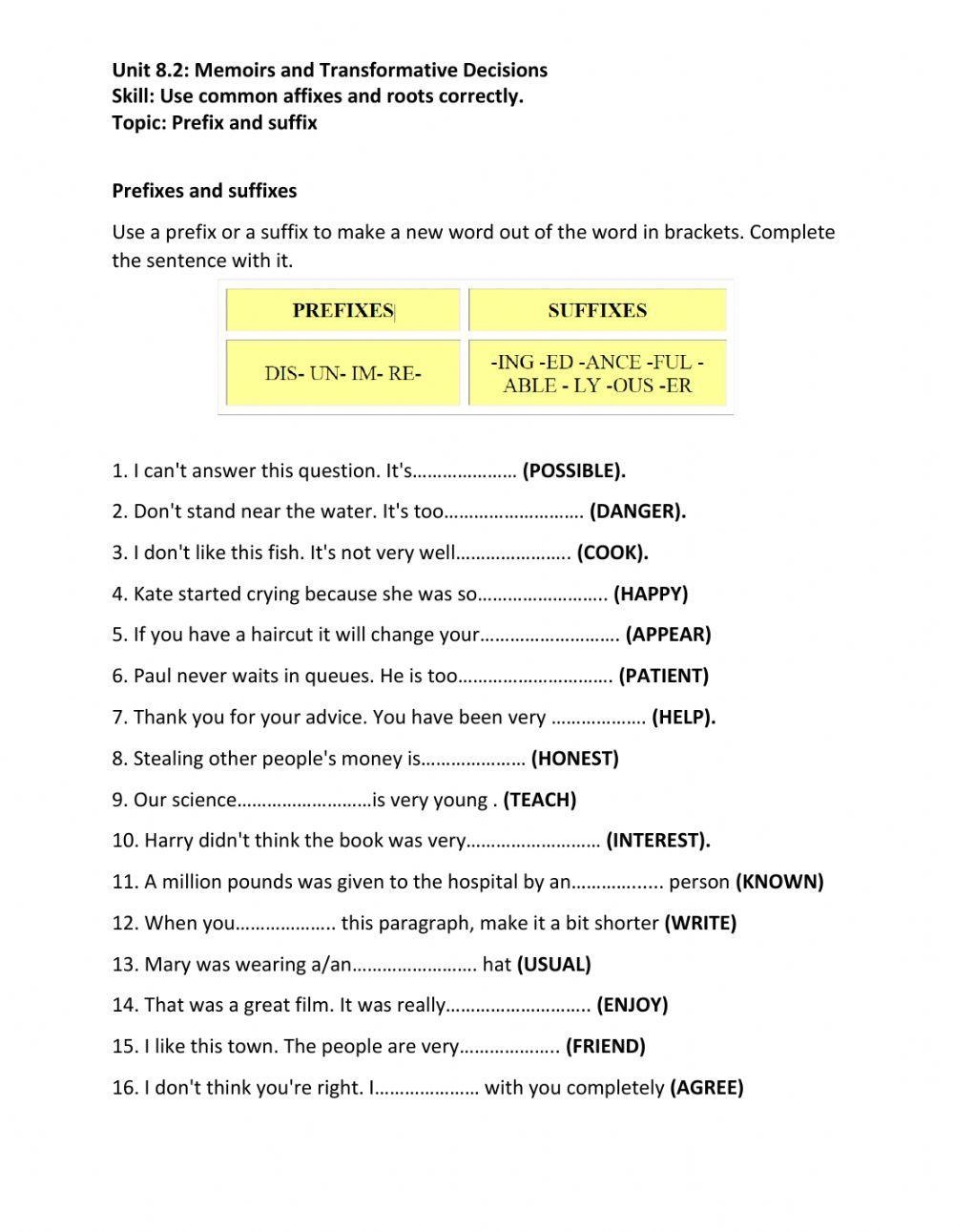 Prefix And Suffix Worksheets Worksheets Library