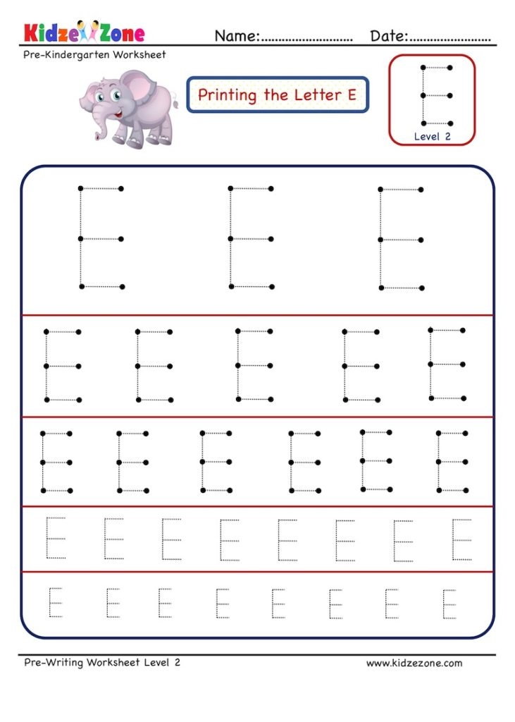Preschool Letter E Tracing Worksheet Different Sizes KidzeZone