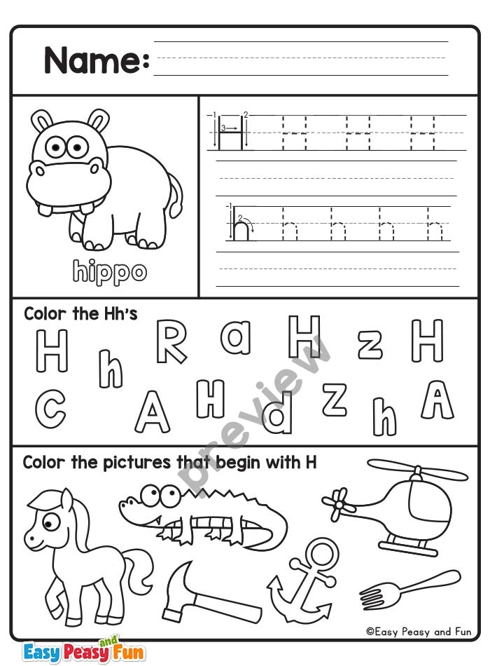 h preschool worksheet