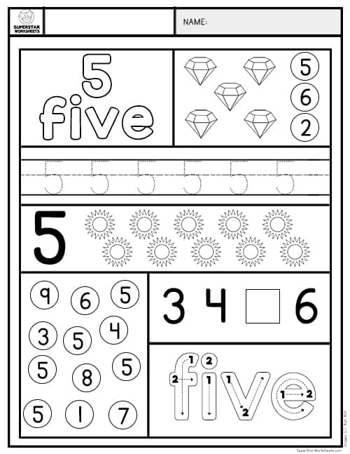 number 5 worksheet printable pdf