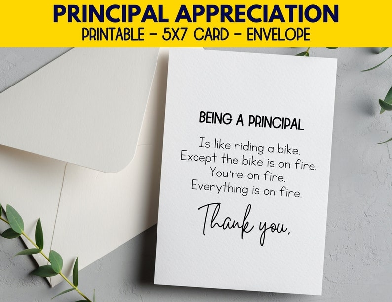 Principal Appreciation Card Printable Principal Thank You Card 
