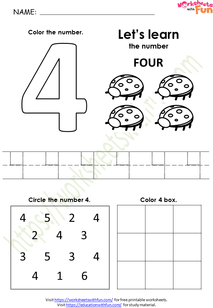 Print The Number 4 four K5 Learning Worksheets Library