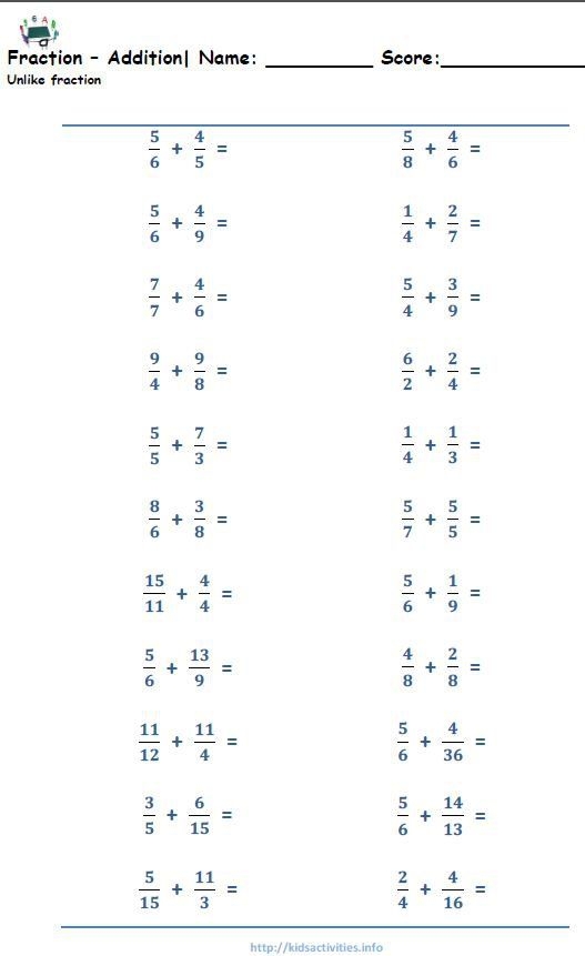 Printable Adding And Subtracting Fractions Worksheets 