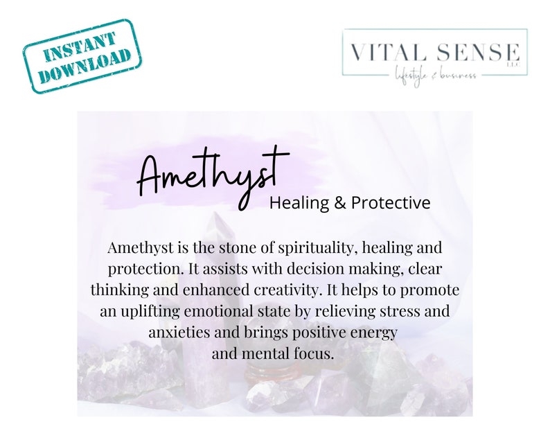 Printable Amethyst Crystal Card Meaning Raw Crystal Properties