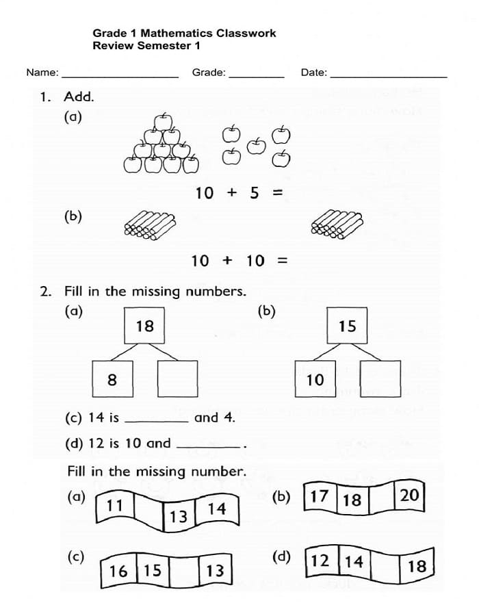 Printable Class 1 Worksheet For Maths Free Download And Print For You 