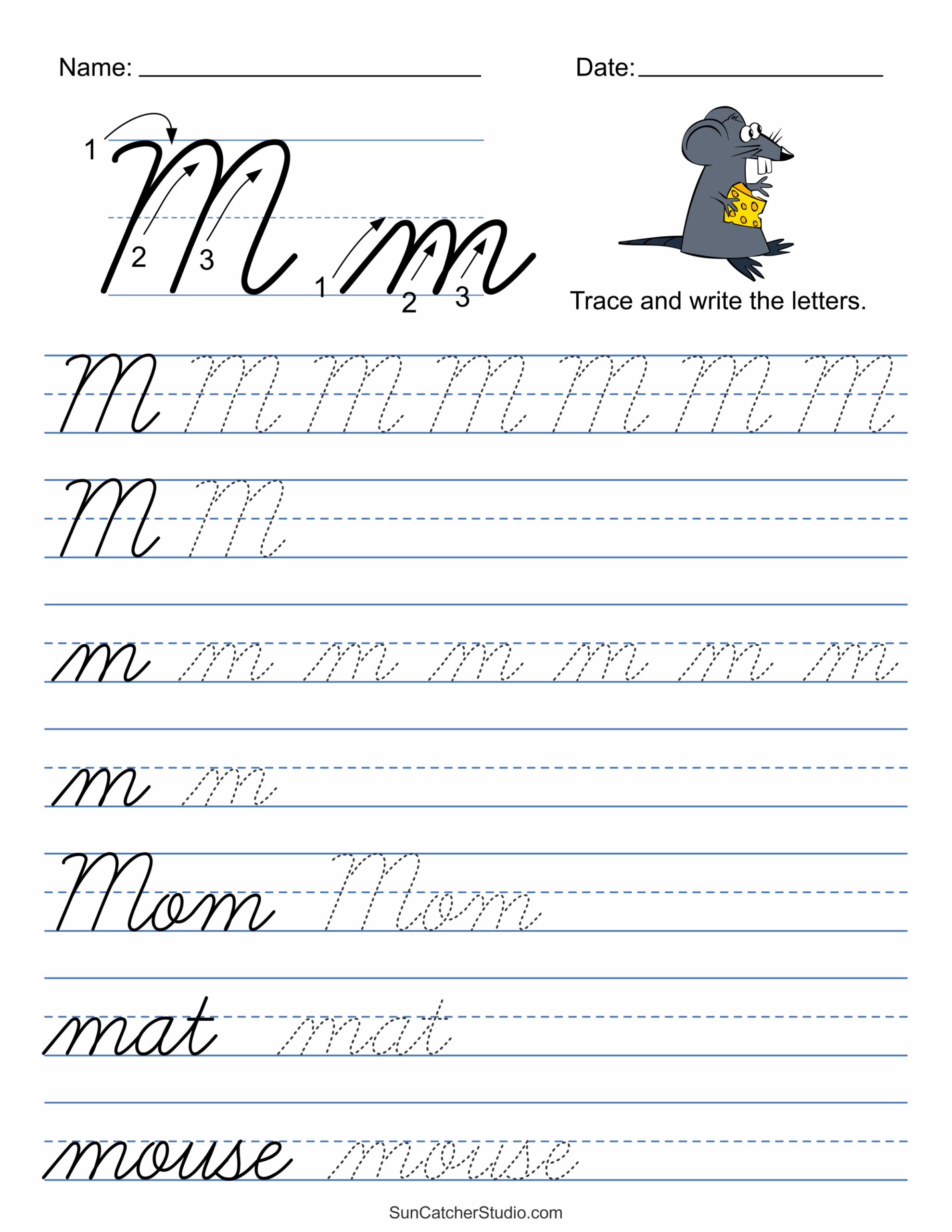 Printable Cursive Handwriting Worksheets Practice Letters DIY