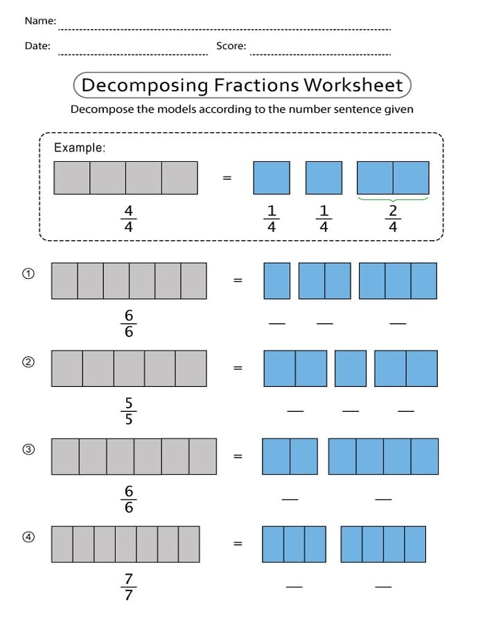 Printable Decomposing Fractions Worksheet Free Download And Print For 