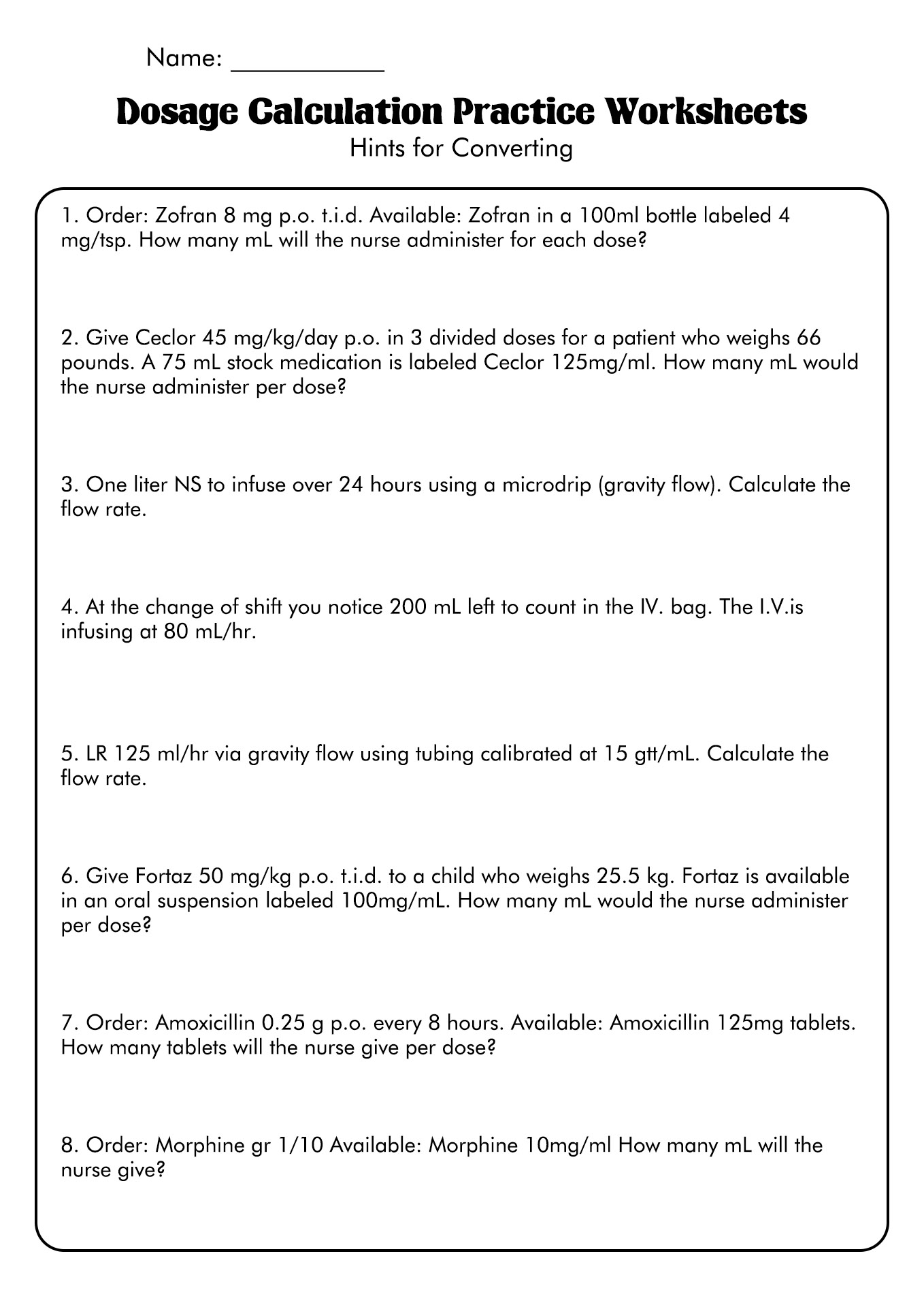 Printable Dosage Calculations Practice Problems