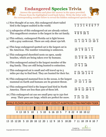 Printable Endangered Species Worksheet Pdf