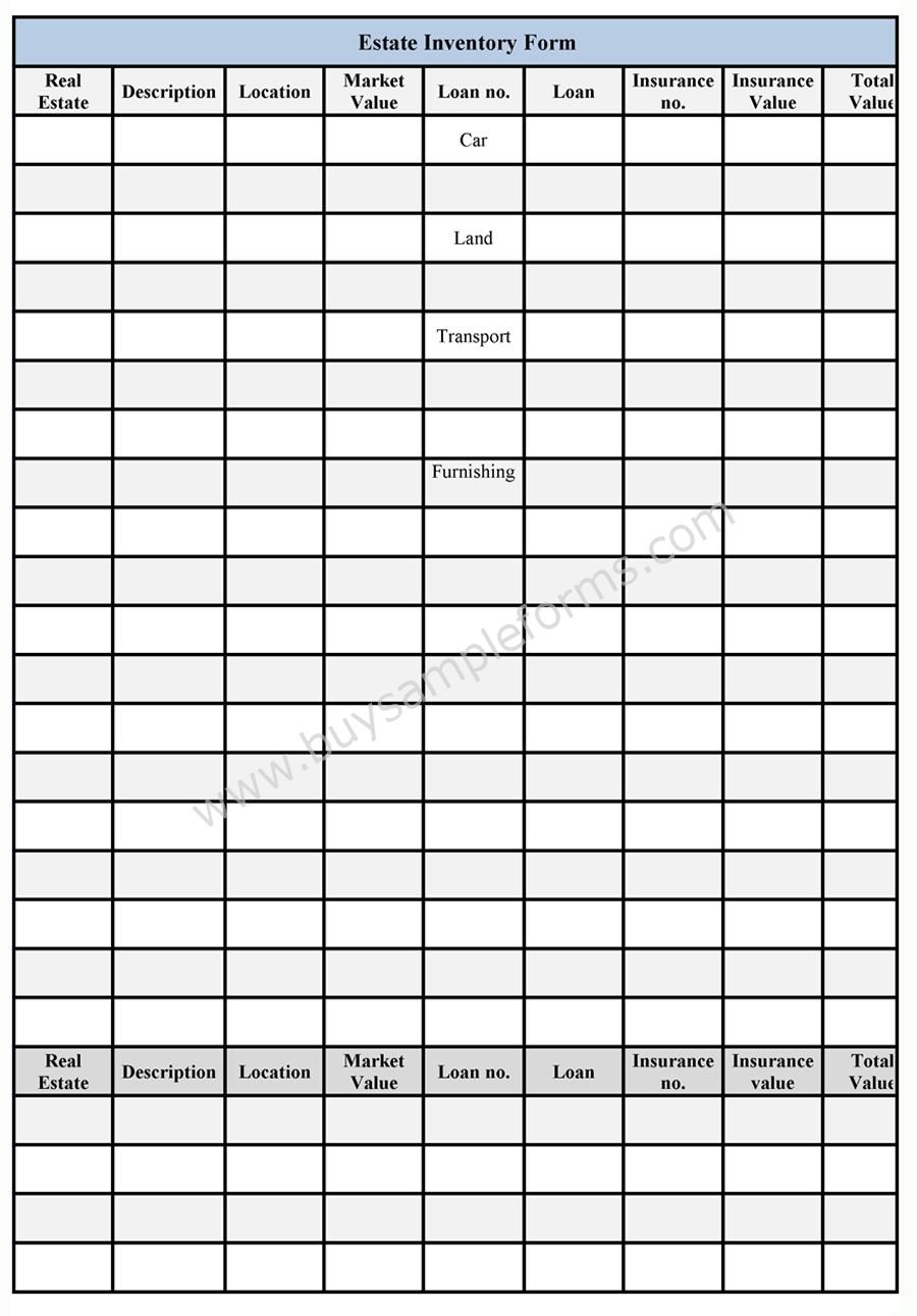 Printable Estate Inventory Worksheet