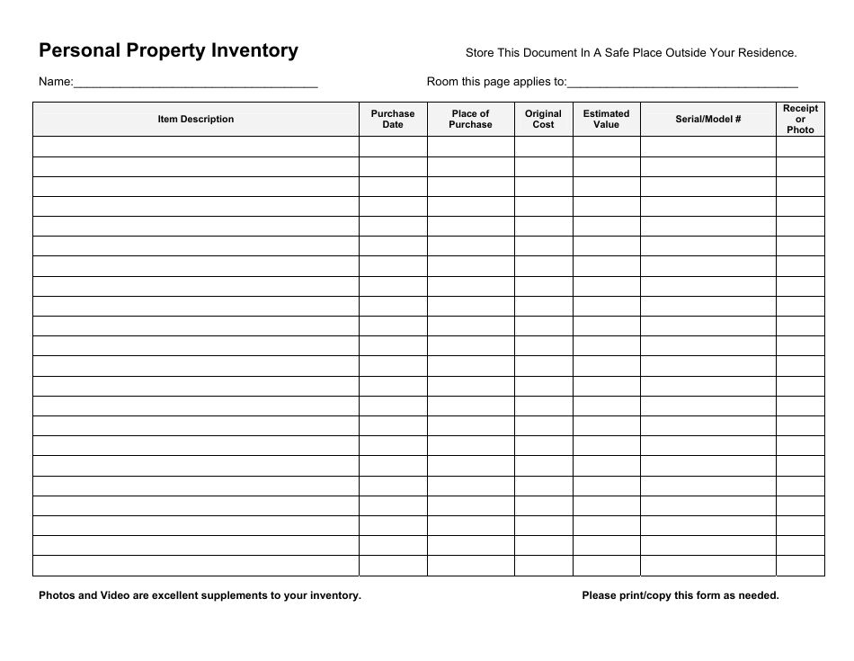 printable estate inventory worksheet pdf