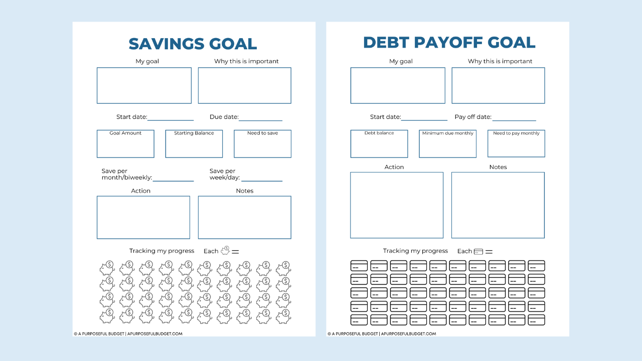 Printable Financial Goal Setting Packet Apurposefulbudget