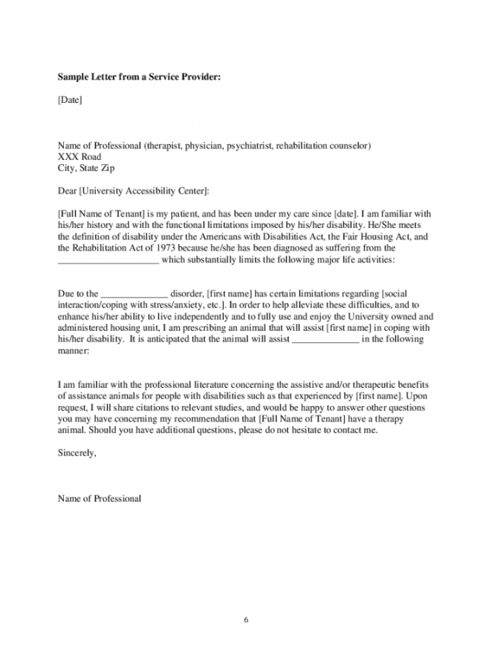 free printable emotional support animal letter template