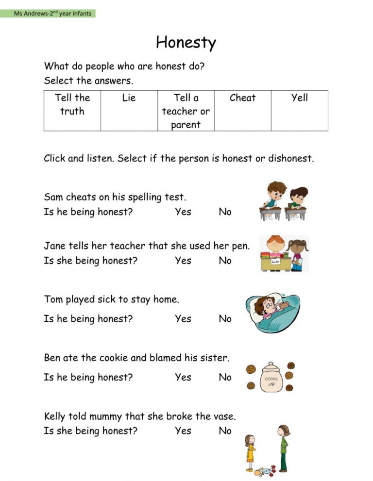 free printable honesty activities for kids