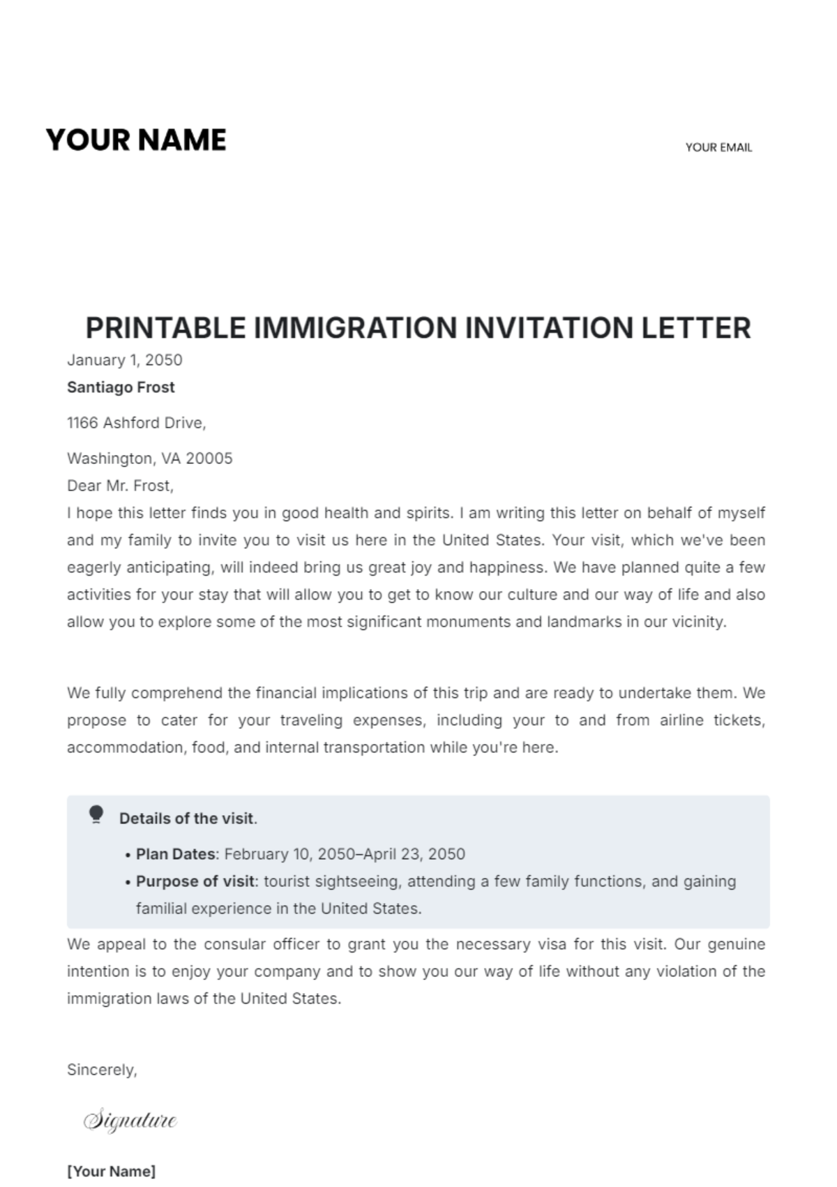 Printable Immigration Invitation Letter Edit Online Download