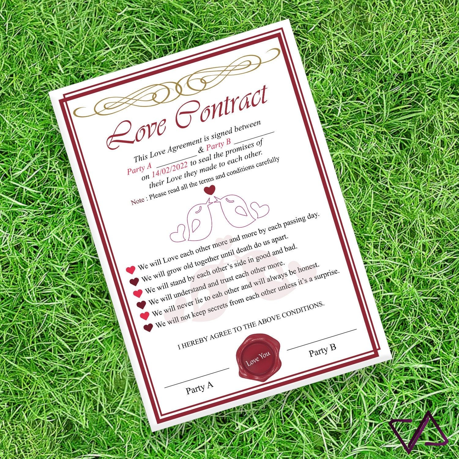 Printable Love Contract Valentines Day Contract Valentines Day