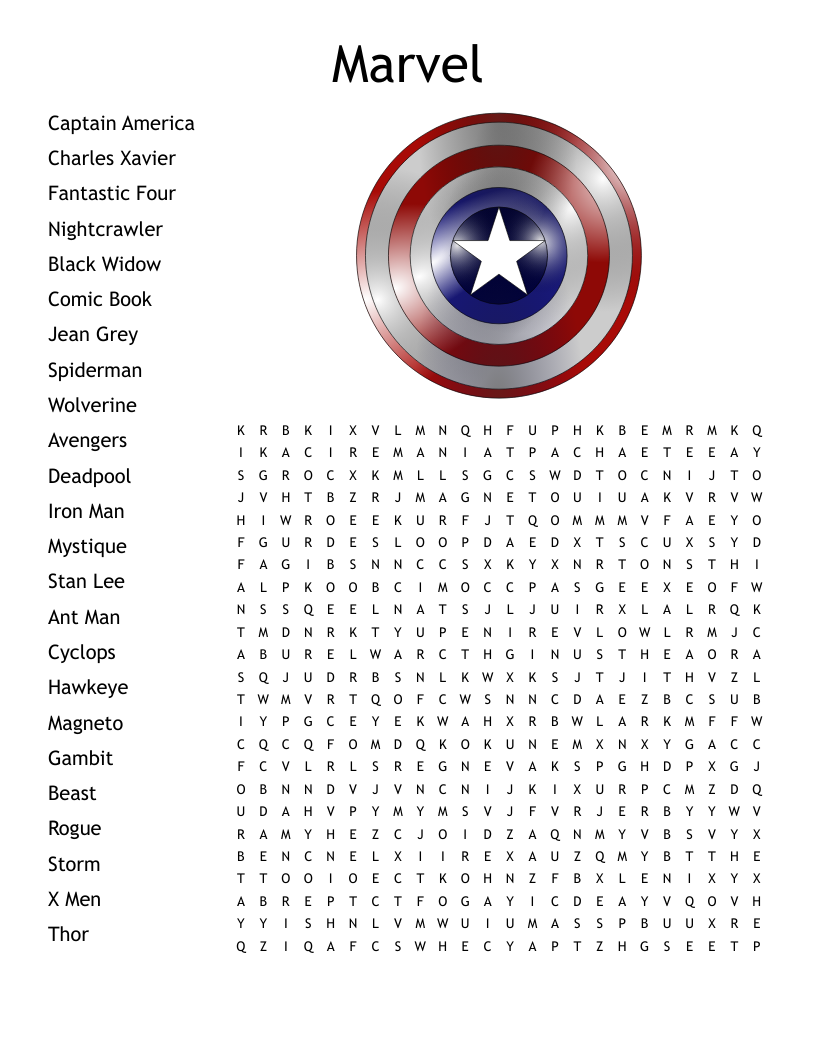 Printable Marvel Word Search