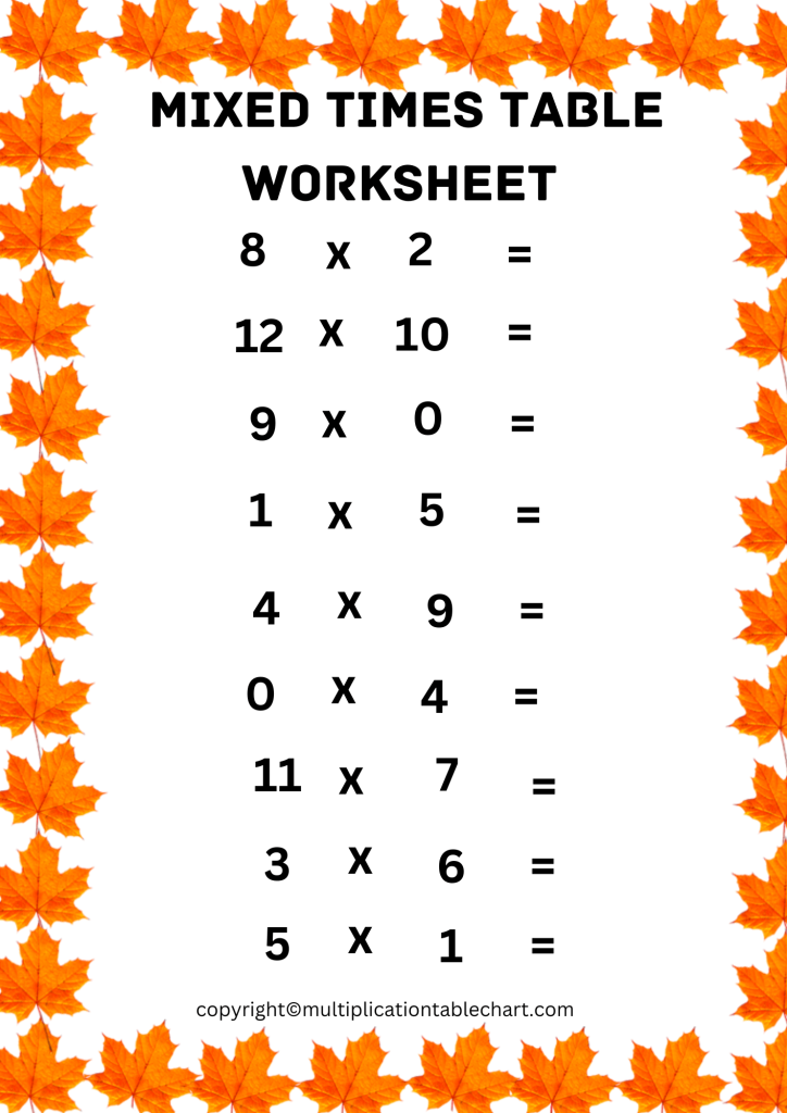 multiplication table printable worksheet pdf