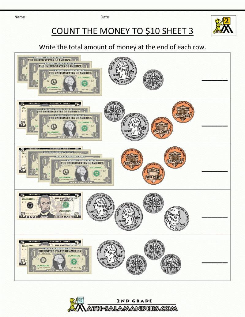 free printable money math worksheets