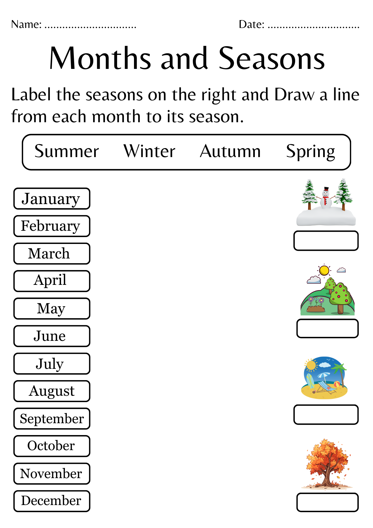 Printable Months And Seasons Worksheets For Kindergarten 