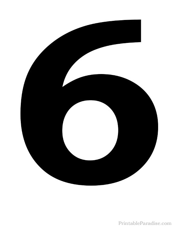 Printable Number 6 Silhouette Print Solid Black Number 6