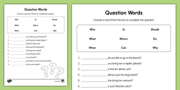 Printable Question Words Practice Worksheets Writing Questions