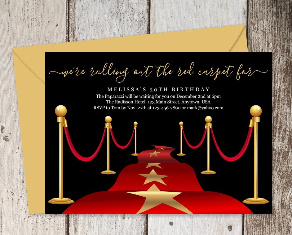 Printable Red Carpet Invitation Template Hollywood Theme Party