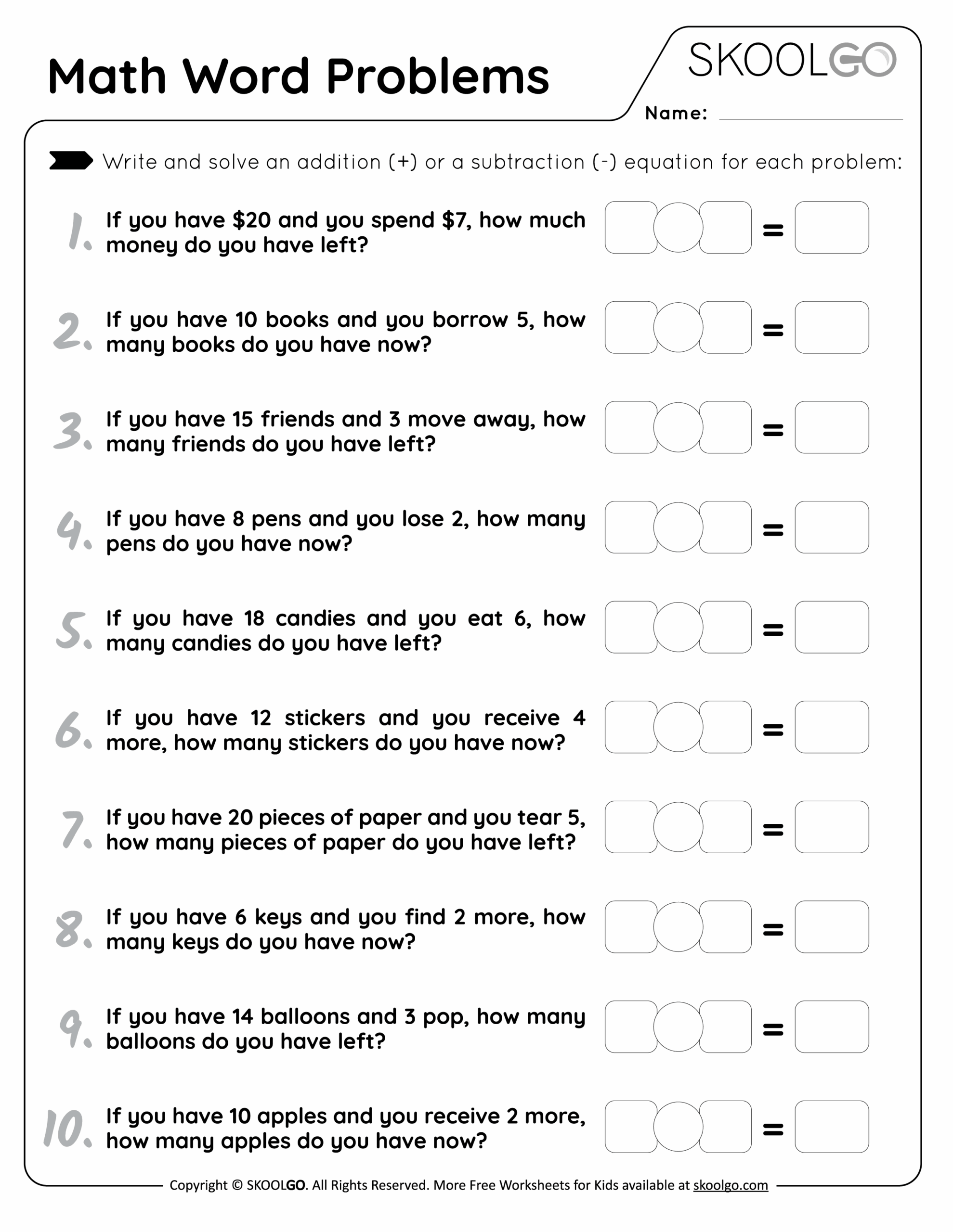 Printable Second Grade Math Word Problem Worksheets Worksheets Library