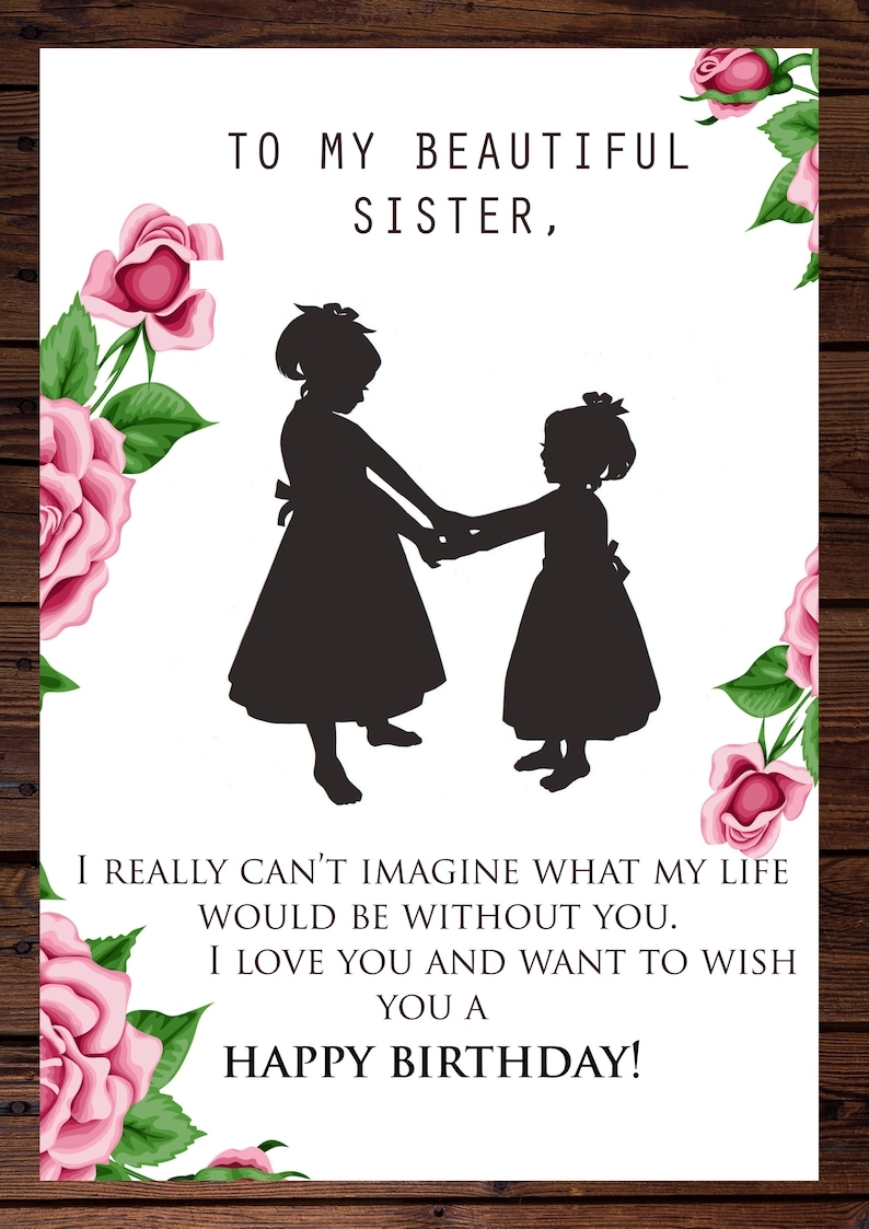 Printable Sister Birthday Card elder Sister Birthday Card Young Sister 