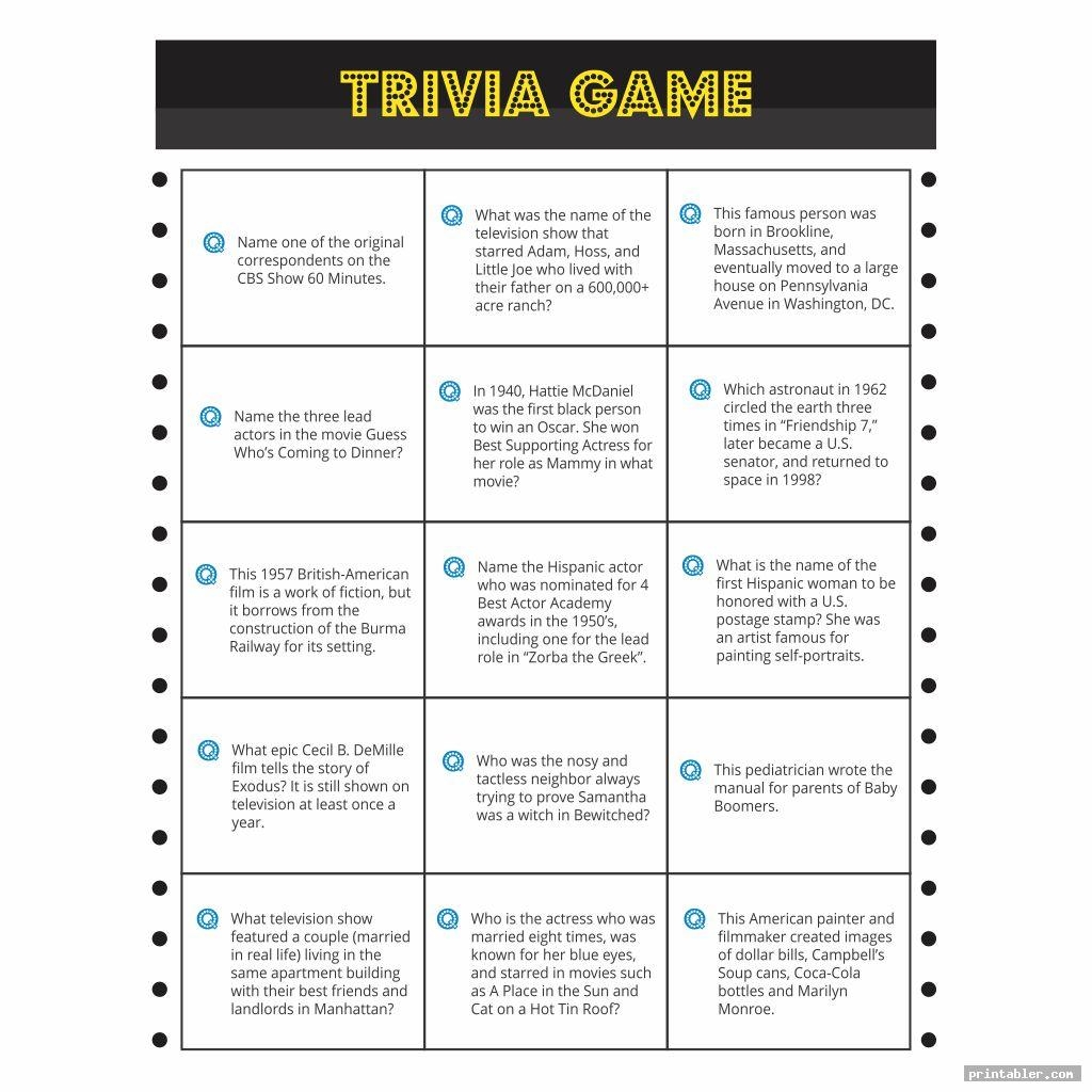 Printable Trivia For Seniors Gridgit