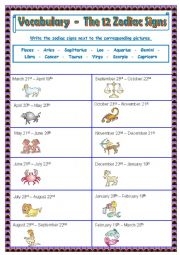 Printable Zodiac Signs Worksheet Pdf