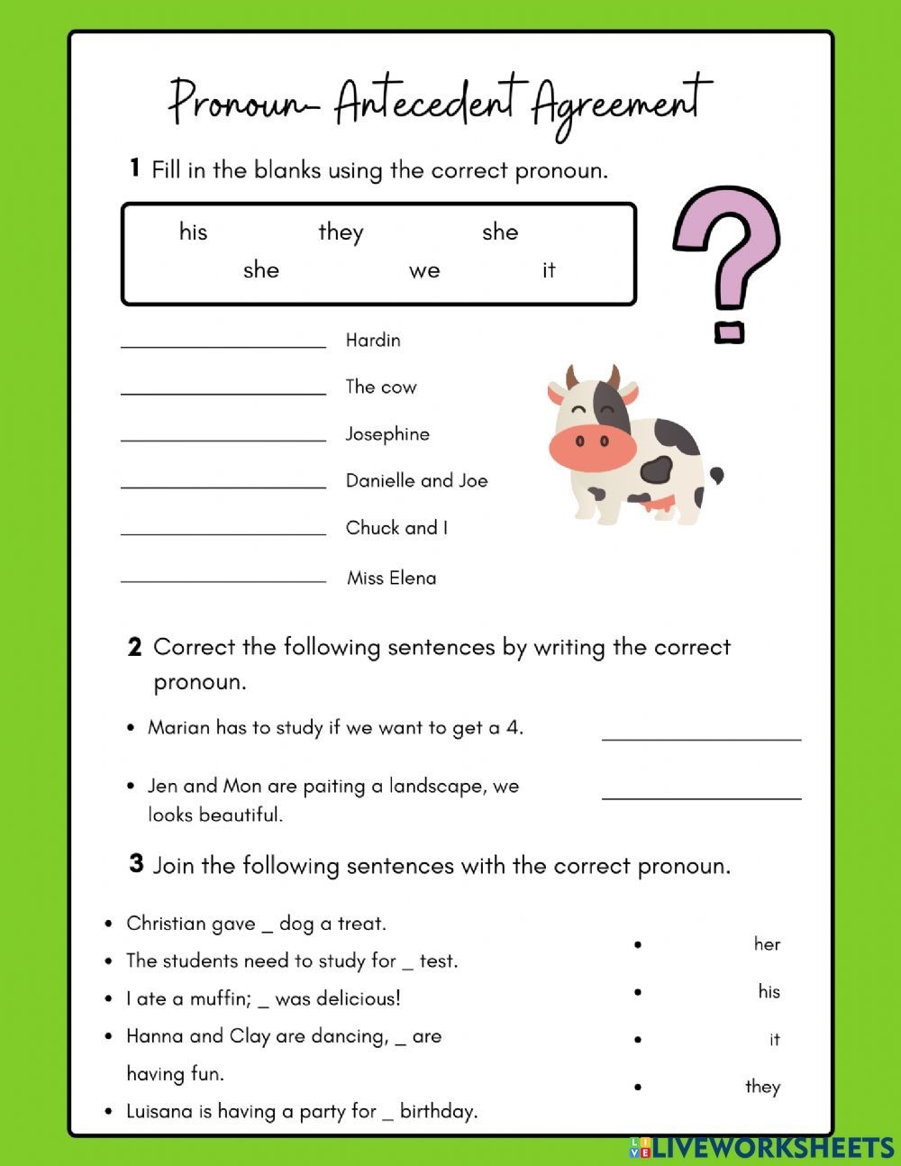 Pronoun Antecedent Agreement Worksheet Zipworksheet Pronoun