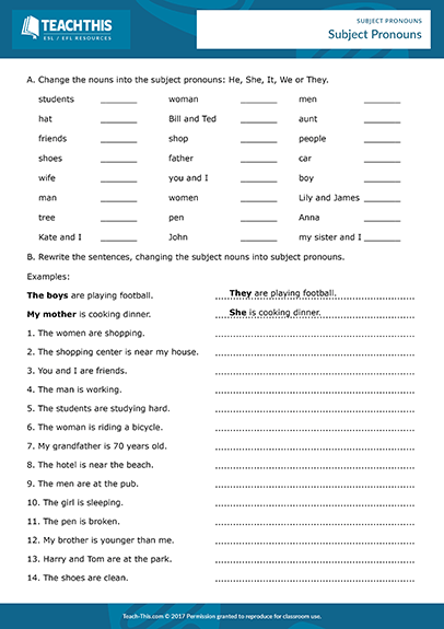 Pronouns For Esl Adults Worksheets