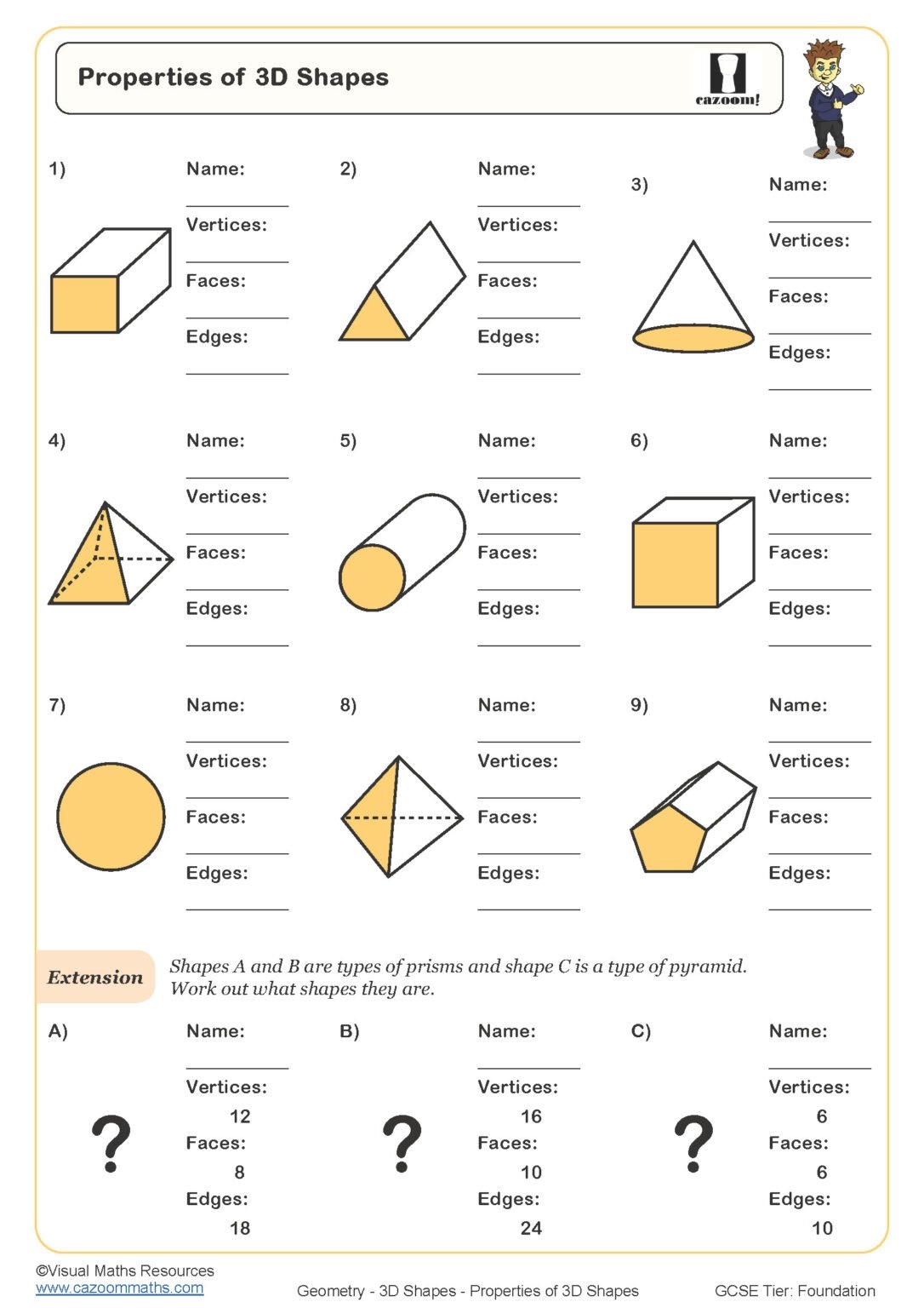 Properties Of 3d Shapes Worksheet Printable Pdf Worksheets Lights Crystal