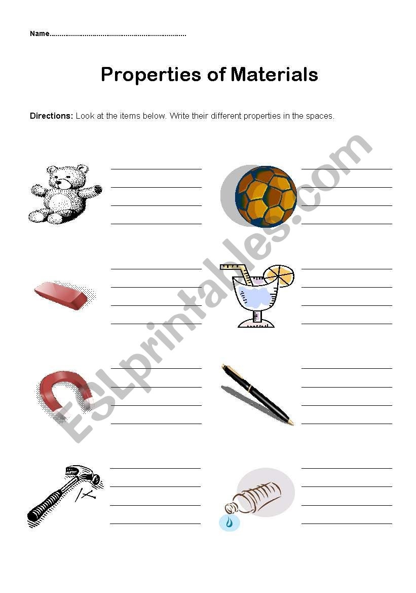 Properties Of Materials Worksheet